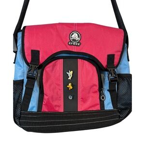 Crocs Messenger Bag Pink‎ Blue Ripstop Nylon Disney Jibbitz Charms Crossbody Y2K